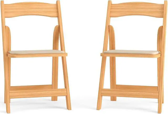 Alt view image 4 of 17 - 2 Pack HERCULES Series Natural Wood Folding Chair with Vinyl Padded Seat