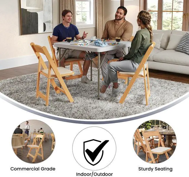 Alt view image 6 of 17 - 2 Pack HERCULES Series Natural Wood Folding Chair with Vinyl Padded Seat