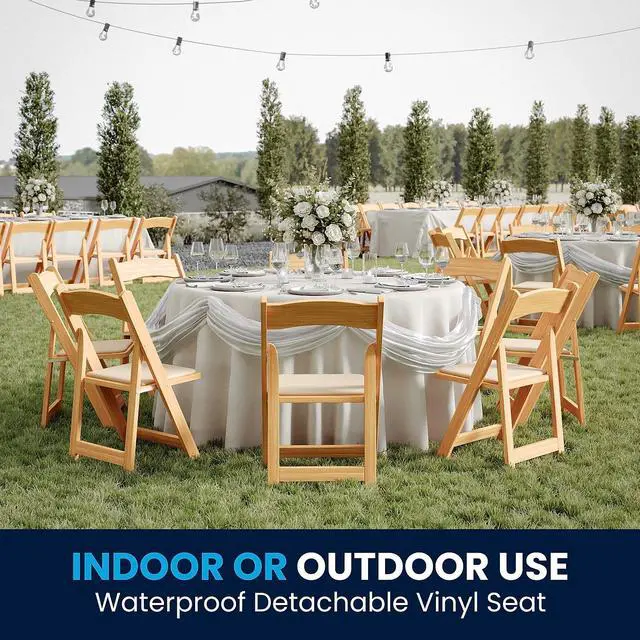 Alt view image 7 of 17 - 2 Pack HERCULES Series Natural Wood Folding Chair with Vinyl Padded Seat