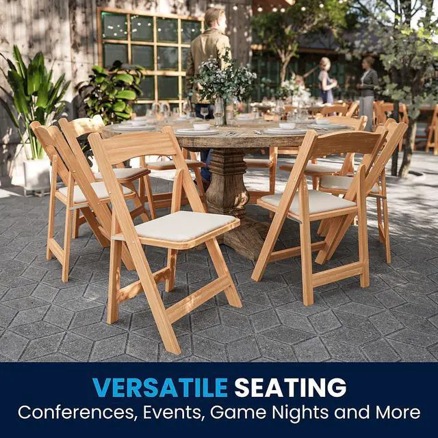 Alt view image 9 of 17 - 2 Pack HERCULES Series Natural Wood Folding Chair with Vinyl Padded Seat