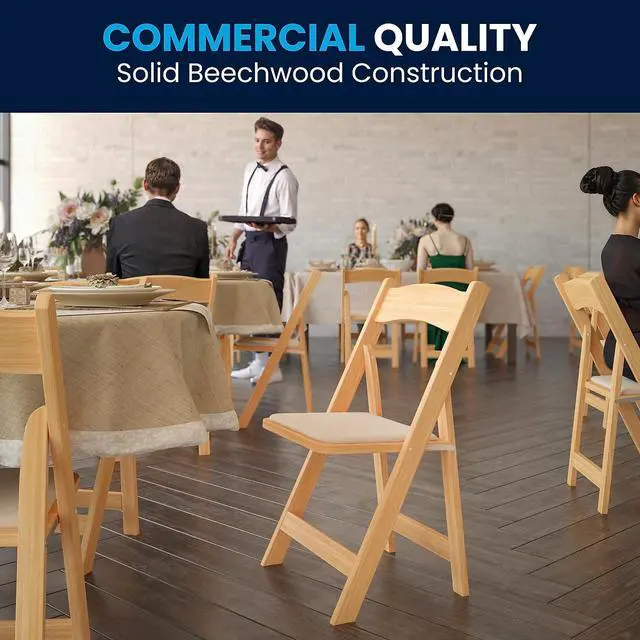 Alt view image 8 of 17 - 2 Pack HERCULES Series Natural Wood Folding Chair with Vinyl Padded Seat