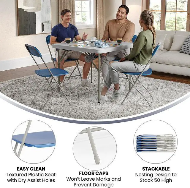 Alt view image 4 of 14 - Flash Furniture Plastic Folding Chair Blue Set of 6 (6LEL3BLUE)