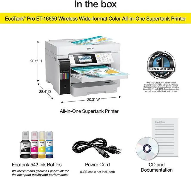Alt view image 8 of 9 - Epson C11CH71201 EcoTank® ET-16650 Wide-format All-in-One Business Supertank Printer - Inkjet - 4800 x 1200 dpi - 4 x Built-In Tanks - 66,000 Pages - 99 Copies - ESC/P-R - Wi-Fi