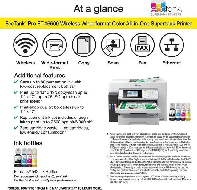 Alt view image 4 of 7 - Epson EcoTank® Pro ET-16600 Wide-format All-in-One Business Supertank Printer