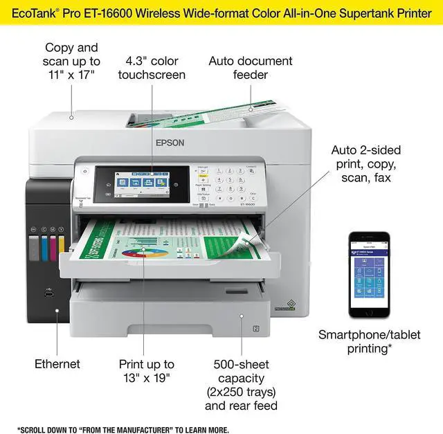 Alt view image 3 of 7 - Epson EcoTank® Pro ET-16600 Wide-format All-in-One Business Supertank Printer