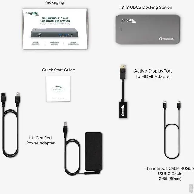 Alt view image 19 of 20 - Plugable Thunderbolt 3 and USB C Docking Station with 96W Charging - Compatible with Mac and Windows Laptops, DisplayPort and HDMI, 2X USB-C, 3X USB 3.0, Gigabit Ethernet, Audio Jack - Horizontal