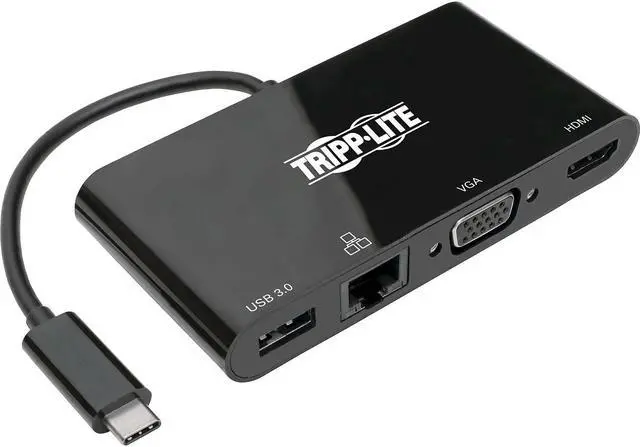 Alt view image 12 of 20 - Tripp Lite Usb C Docking Station Adapter Converter 4K W/ Hdmi Vga Gigabit Ethernet Usb-A Hub Black Thunderbolt 3 Compatible