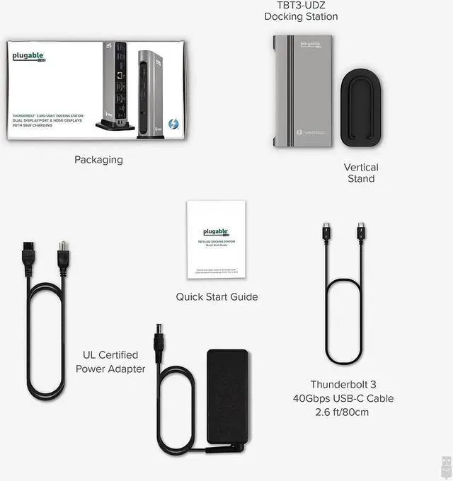 Alt view image 20 of 20 - Plugable 14-in-1 USB-C and Thunderbolt Dock - 40Gbps with 96W Charging, Compatible with Mac and Windows, 2x HDMI 2.0 and DisplayPort, 7x USB ports, Ethernet, Audio, SD/MicroSD, Driverless