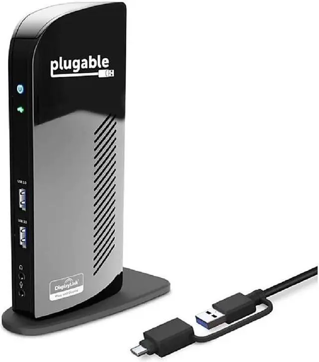 Alt view image 2 of 20 - Plugable Laptop Docking Station Dual Monitor for USB-C or USB 3.0, Compatible with Windows and Mac, (Dual HDMI, 6x USB Ports, Gigabit Ethernet, Audio)
