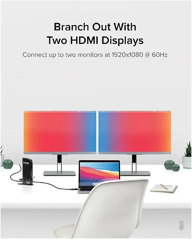 Alt view image 10 of 20 - Plugable Laptop Docking Station Dual Monitor for USB-C or USB 3.0, Compatible with Windows and Mac, (Dual HDMI, 6x USB Ports, Gigabit Ethernet, Audio)