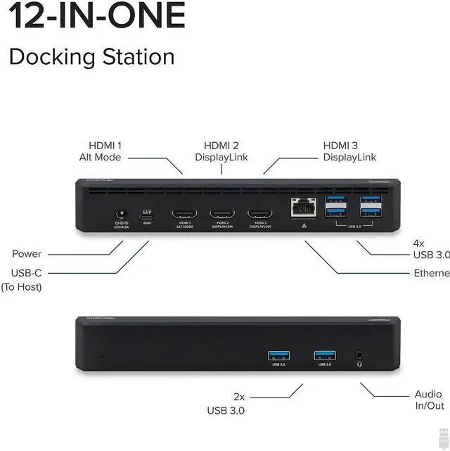 Alt view image 9 of 20 - Plugable USB C Triple Display Docking Station with Laptop Charging, Thunderbolt 3 or USB C Dock Compatible with Specific Windows and Mac Systems (3x HDMI, 6x USB Ports, 60W USB PD)
