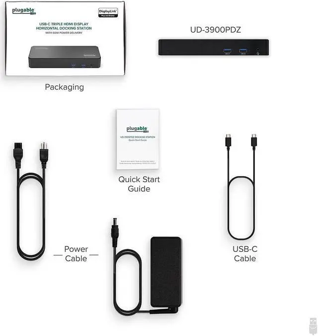 Alt view image 12 of 20 - Plugable USB C Triple Display Docking Station with Laptop Charging, Thunderbolt 3 or USB C Dock Compatible with Specific Windows and Mac Systems (3x HDMI, 6x USB Ports, 60W USB PD)