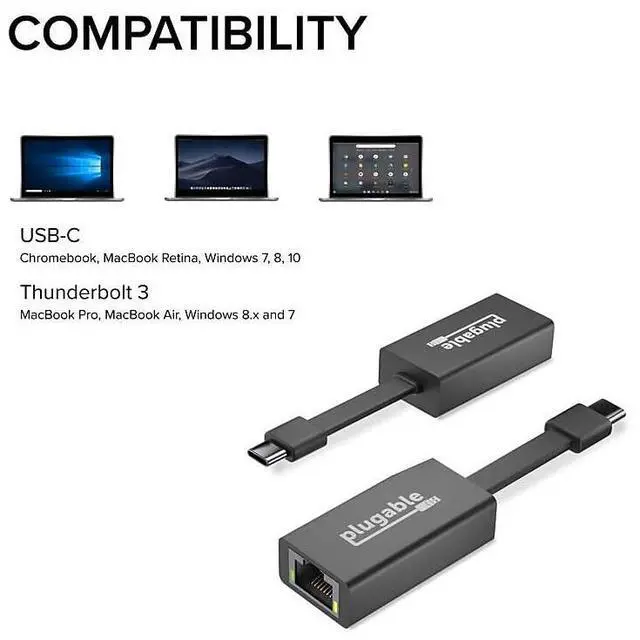 Alt view image 12 of 13 - Plugable USB C to Ethernet Adapter, Driverless Fast and Reliable Gigabit Speed, Thunderbolt 3 to Ethernet Adapter Compatible with Macbook Pro, Windows, macOS, iPhone 15, and ChromeOS
