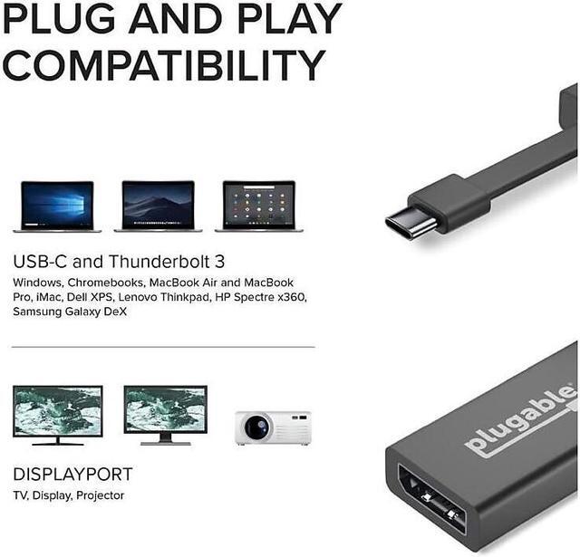 Alt view image 19 of 18 - Plugable USB C to DisplayPort Adapter 4K 60Hz, Thunderbolt 3 to DisplayPort Adapter Compatible with MacBook Pro, Windows, Chromebooks, iPad Pro, Dell XPS, and More