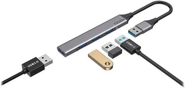 Alt view image 8 of 8 - Codi USB-A 4-Port Hub - for Computer - USB Type A - 4 x USB Ports - 1 x USB 2.0 - 2 x USB 3.0 - Gray - Wired