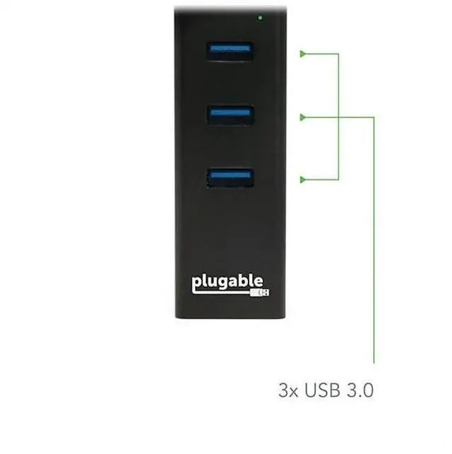Alt view image 13 of 18 - Plugable USB Hub with Ethernet, 3 port USB 3.0 Bus Powered Hub with Gigabit Ethernet Compatible with Windows, MacBook, Linux, Chrome OS, Includes USB C and USB 3.0 Cables