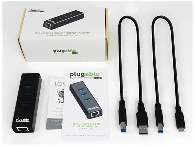 Alt view image 17 of 18 - Plugable USB Hub with Ethernet, 3 port USB 3.0 Bus Powered Hub with Gigabit Ethernet Compatible with Windows, MacBook, Linux, Chrome OS, Includes USB C and USB 3.0 Cables
