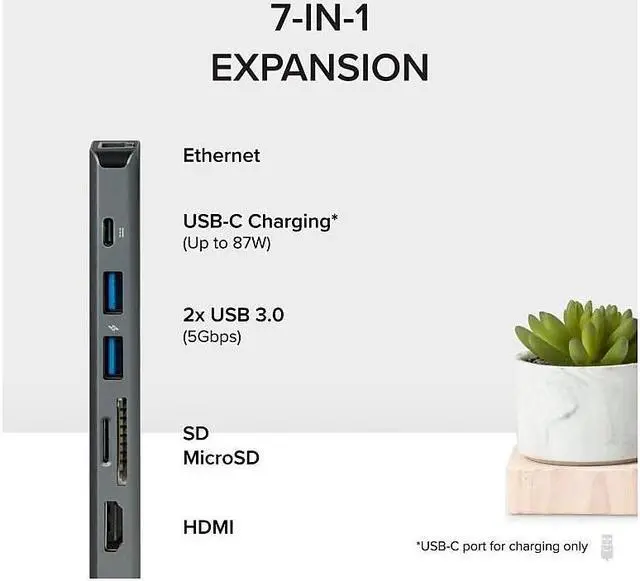 Alt view image 10 of 20 - Plugable 7-in-1 USB C Hub Multiport Adapter with Ethernet - Compatible with Mac, Windows, Chromebook, Dell XPS and Thunderbolt 3 (100W Charging, Gigabit Ethernet, 4K HDMI, 2x USB, SD/microSD)