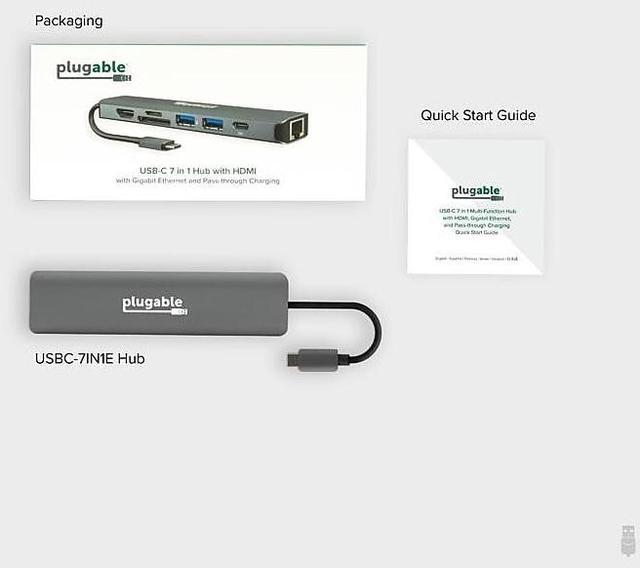 Alt view image 15 of 20 - Plugable 7-in-1 USB C Hub Multiport Adapter with Ethernet - Compatible with Mac, Windows, Chromebook, Dell XPS and Thunderbolt 3 (100W Charging, Gigabit Ethernet, 4K HDMI, 2x USB, SD/microSD)