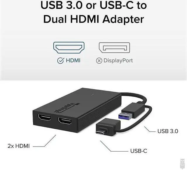 Alt view image 9 of 19 - Plugable USB 3.0 or USB C to HDMI Adapter for Dual Monitors, Universal Video Graphics Adapter for Mac and Windows, Thunderbolt, USB 3.0 or USB-C