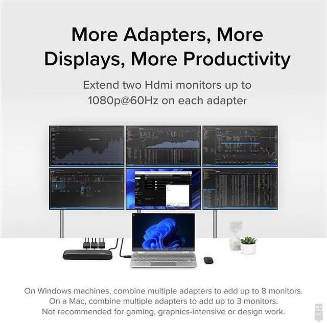 Alt view image 10 of 19 - Plugable USB 3.0 or USB C to HDMI Adapter for Dual Monitors, Universal Video Graphics Adapter for Mac and Windows, Thunderbolt, USB 3.0 or USB-C