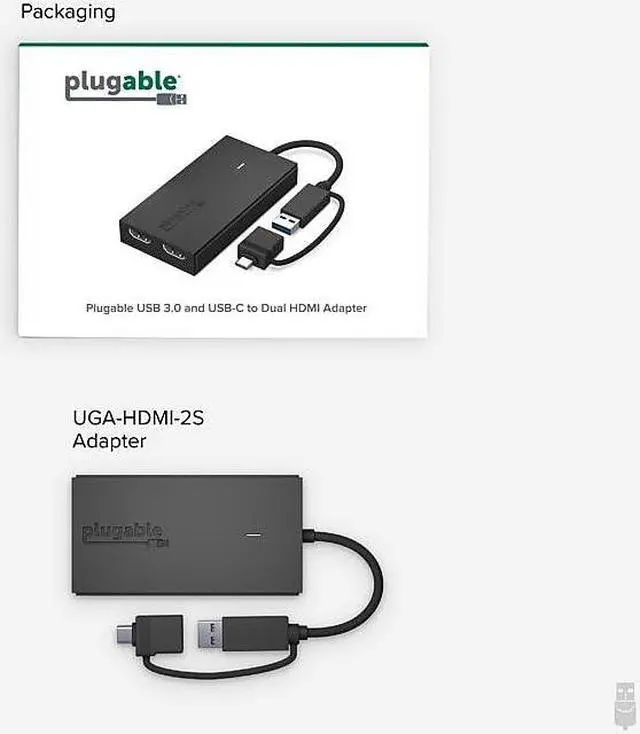 Alt view image 13 of 19 - Plugable USB 3.0 or USB C to HDMI Adapter for Dual Monitors, Universal Video Graphics Adapter for Mac and Windows, Thunderbolt, USB 3.0 or USB-C