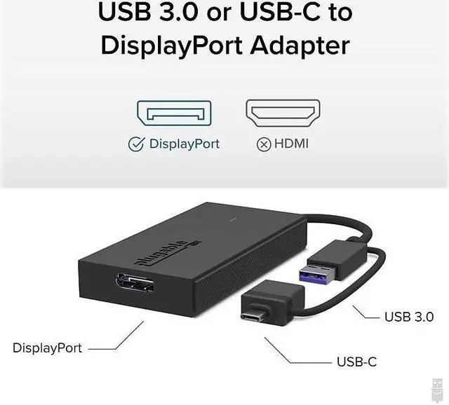 Alt view image 10 of 14 - Plugable USB C to DisplayPort Adapter, Universal Video Graphics Adapter for USB 3.0 and USB-C Macs and Windows, Extend a DisplayPort Monitor up to 1080p@60Hz