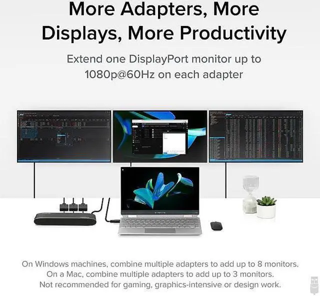 Alt view image 11 of 14 - Plugable USB C to DisplayPort Adapter, Universal Video Graphics Adapter for USB 3.0 and USB-C Macs and Windows, Extend a DisplayPort Monitor up to 1080p@60Hz