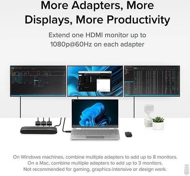 Alt view image 17 of 20 - Plugable USB C to HDMI Adapter, Universal Video Graphics Adapter for USB 3.0 and USB-C Macs and Windows, Extend an HDMI Monitor up to 1080p@60Hz