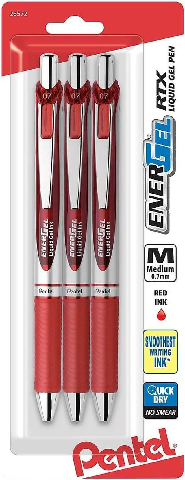 Alt view image 8 of 10 - EnerGel RTX Gel Pen Retractable Medium 0.7 mm Red Ink Red/Gray Barrel 3/Pack BL77BP3B