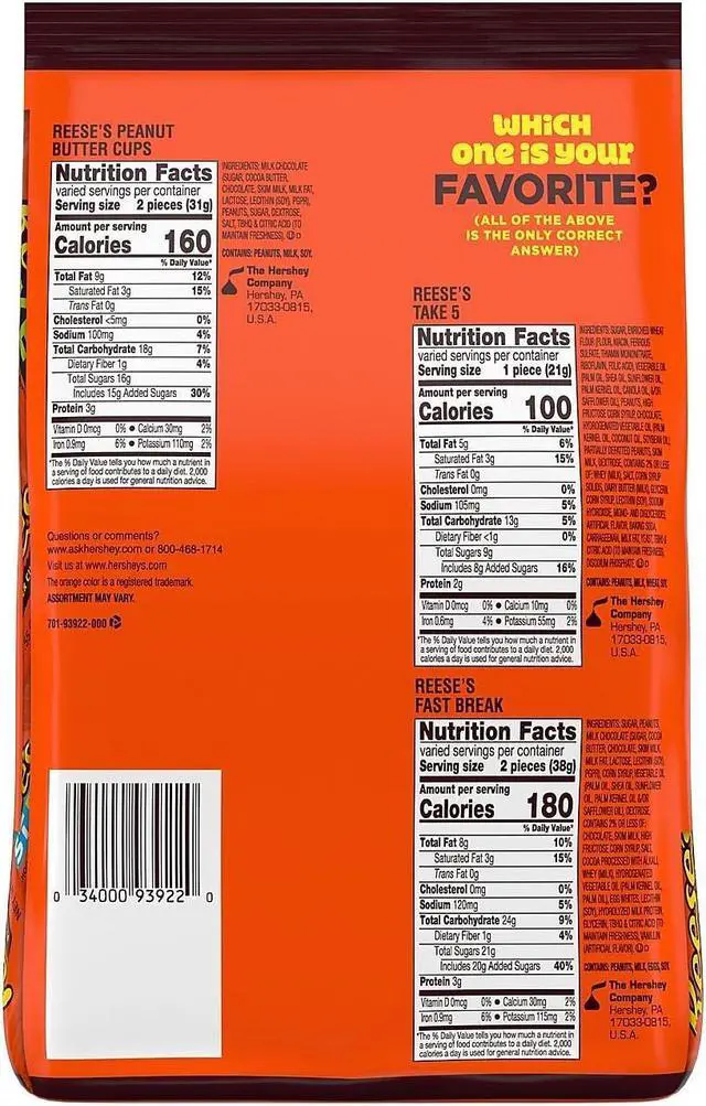 Alt view image 2 of 12 - REESE'S Milk Chocolate Peanut Butter Assortment Snack Size Candy Individually Wrapped 32.06 oz Bulk Party Bag (3400093922) HEC93922