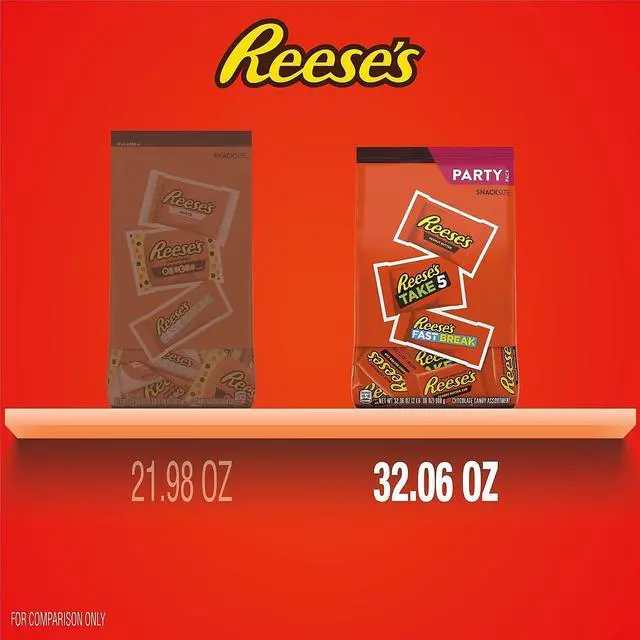 Alt view image 6 of 12 - REESE'S Milk Chocolate Peanut Butter Assortment Snack Size Candy Individually Wrapped 32.06 oz Bulk Party Bag (3400093922) HEC93922