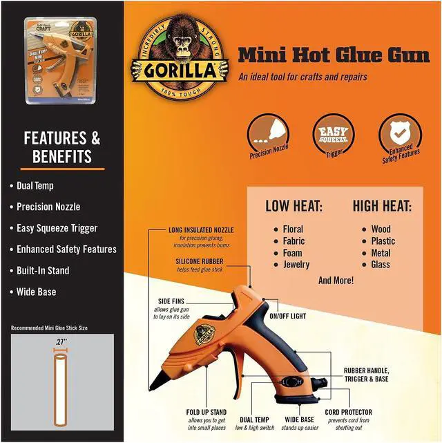 Alt view image 5 of 8 - gorilla dual temp mini hot glue gun, (pack of 1)