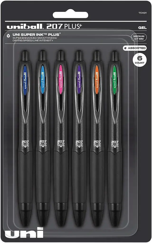 Main image of uni-ball uniball 207 Plus+ Retractable Gel Pens Medium Point 0.7mm Assorted Inks 6/Pack (70491)