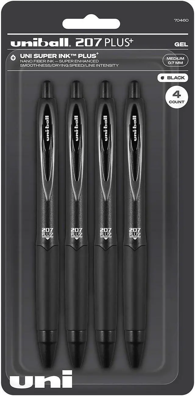 Main image of uni-ball uniball 207 Plus+ Retractable Gel Pens Medium Point 0.7mm Black Ink 4/Pack (70460)
