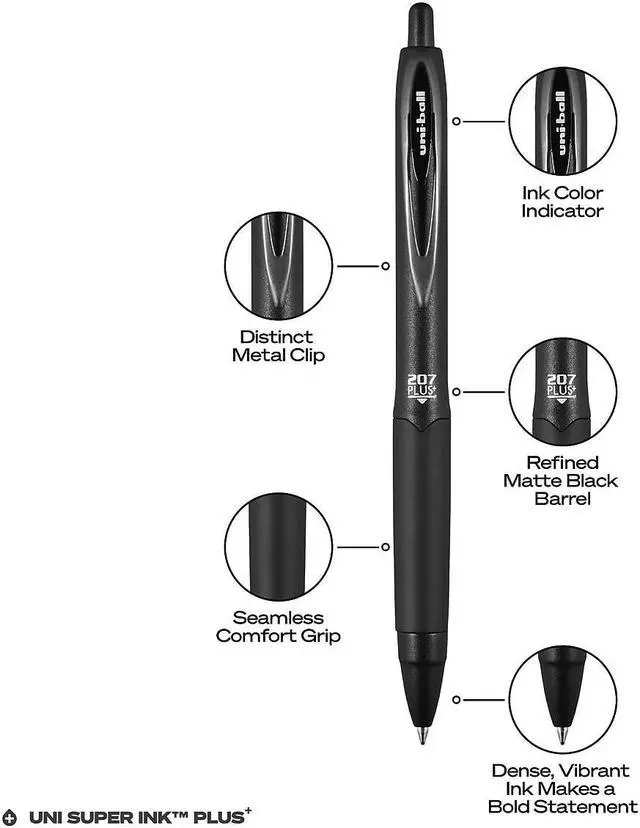 Alt view image 8 of 14 - uni-ball uniball 207 Plus+ Retractable Gel Pens Medium Point 0.7mm Black Ink 4/Pack (70460)