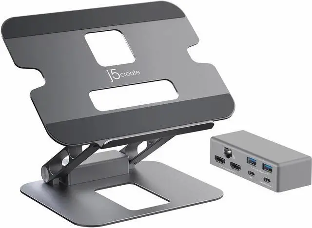 Main image of j5create 11.4" x 8.9" Aluminum Multi-Angle Dual-HDMI Docking Stand Space Gray/Silver (JTS427)