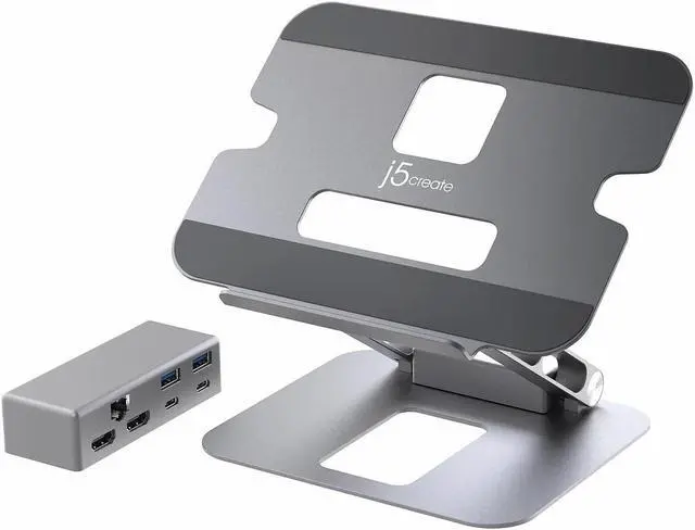 Alt view image 6 of 7 - j5create 11.4" x 8.9" Aluminum Multi-Angle Dual-HDMI Docking Stand Space Gray/Silver (JTS427)