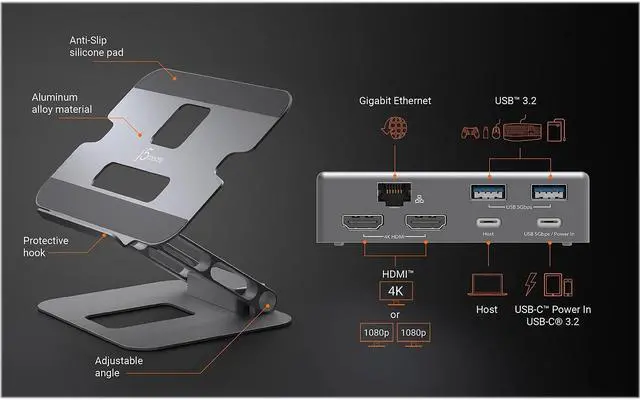 Alt view image 5 of 7 - j5create 11.4" x 8.9" Aluminum Multi-Angle Dual-HDMI Docking Stand Space Gray/Silver (JTS427)