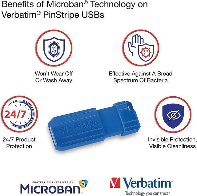 Alt view image 3 of 14 - Verbatim PinStripe 128GB USB 2.0 Type-A Flash Drive Red and Blue 2/Pack (70391)