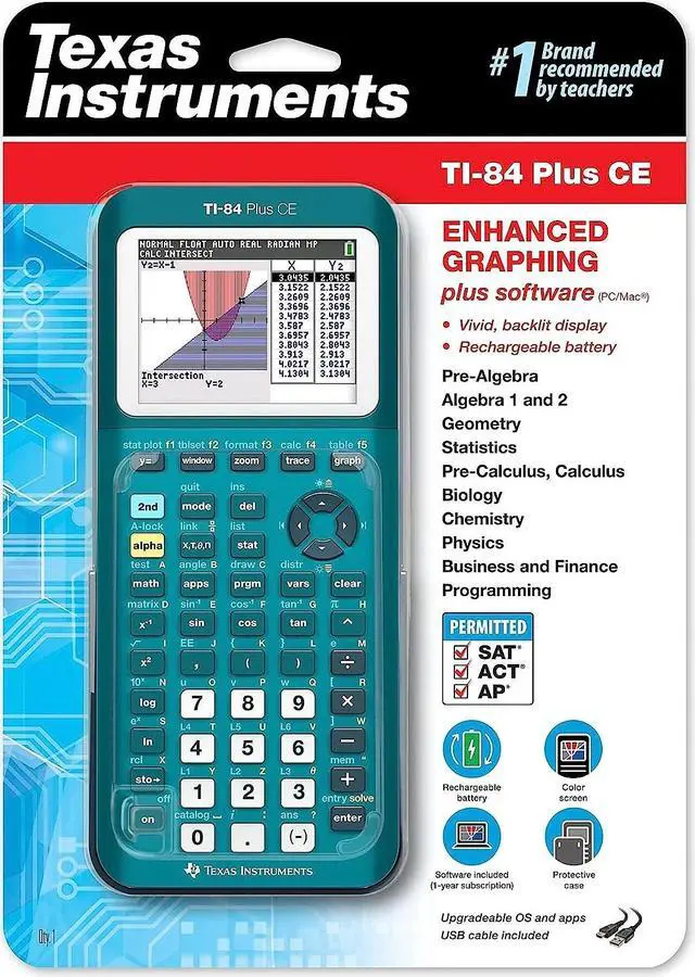 Alt view image 6 of 9 - Texas Instruments TI-84 Plus CE Graphing Calculator Matte Teal (84PLCE/TBL/1L1/AX)