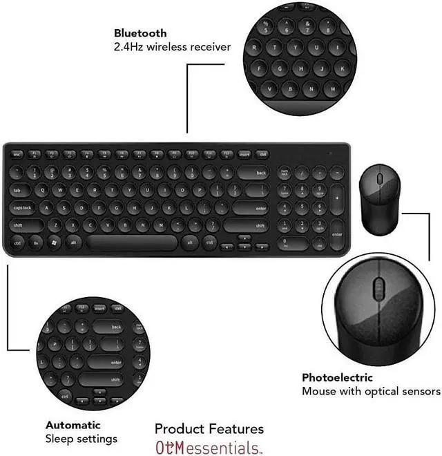 Alt view image 3 of 5 - OTM Essentials Pro Wireless Keyboard & Optical Mouse Combo Black (ROB-B3WBK)