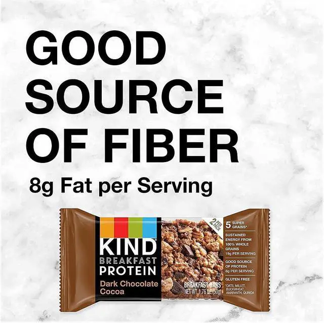Alt view image 6 of 11 - KIND Gluten-Free Dark Chocolate Cocoa Protein Breakfast Bar 0.88 oz. 6 Bars/Box (41936) PHW41936