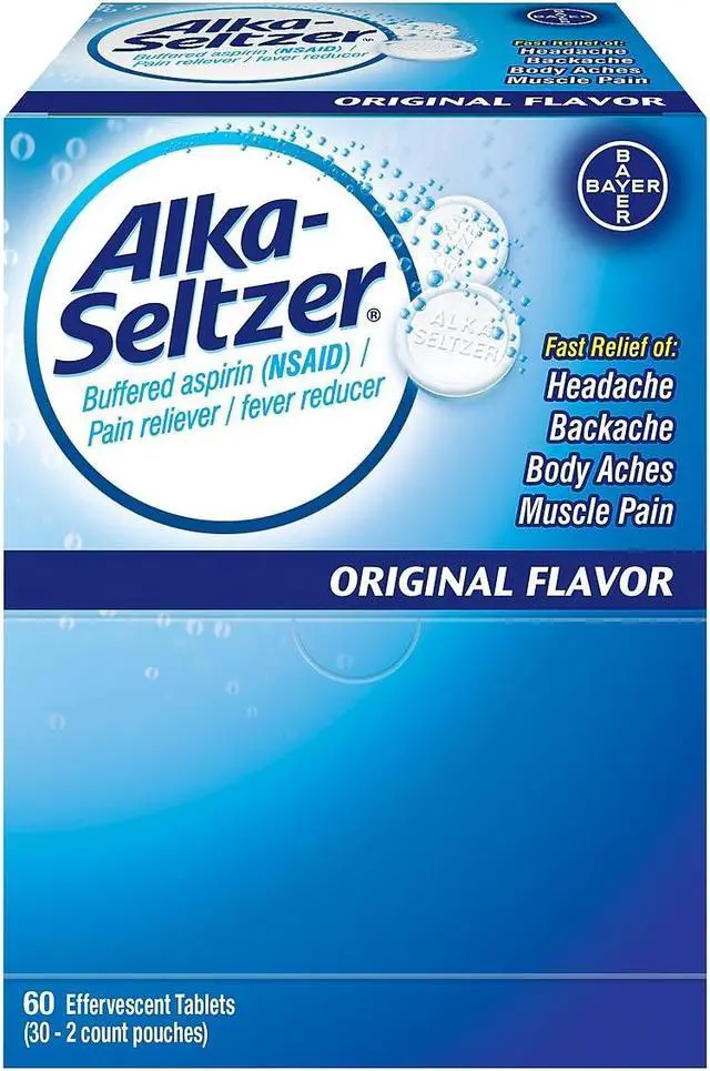 Main image of Alka-Seltzer Original Flavor 325mg Buffered Aspirin (NSAID) Tablet 2/Pouch 30 Pouches/Box (64038)