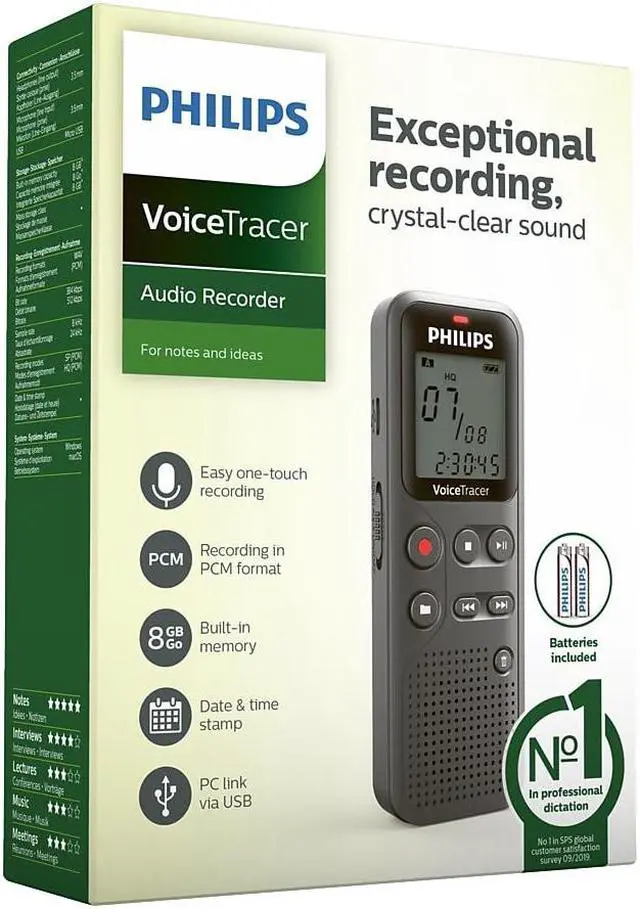 Alt view image 7 of 7 - Philips VoiceTracer Digital Voice Recorder 8GB Black (DVT1120)