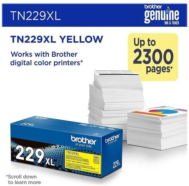 Alt view image 11 of 16 - Brother Genuine TN229XLY High-yield Yellow Toner Cartridge