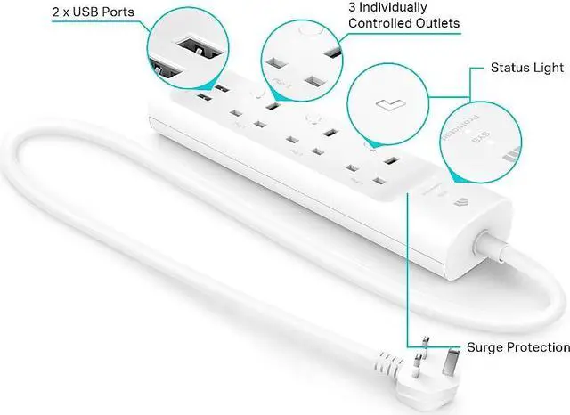 Alt view image 20 of 20 - Kasa Smart Plug Power Strip KP303, Surge Protector with 3 Individually Controlled Smart Outlets and 2 USB Ports, Works with Alexa & Google Home, No Hub Required , White