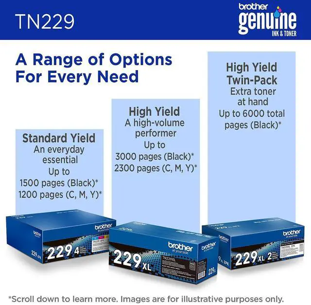 Alt view image 14 of 16 - Brother Genuine TN229Y Standard Yield Yellow Toner Cartridge