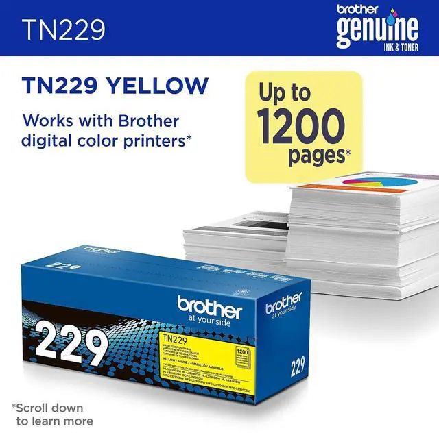 Alt view image 13 of 16 - Brother Genuine TN229Y Standard Yield Yellow Toner Cartridge