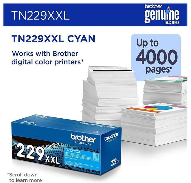 Alt view image 11 of 16 - Brother Genuine TN229XXLC Super High-yield Cyan Toner Cartridge